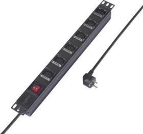 Sygonix 19" Aluminium Steckdosenleiste, 1HE, 6-fach, 230V, schwarz, 2m