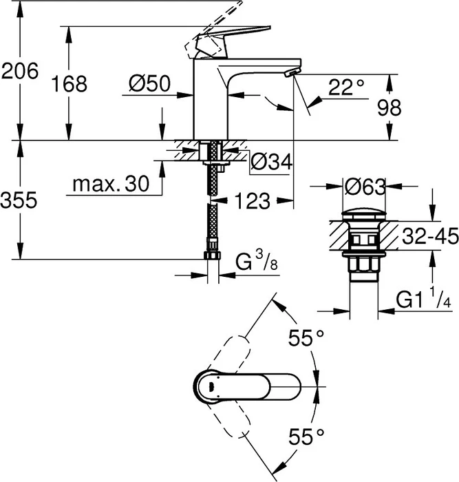 Grohe Eurosmart Cosmopolitan Einhand-Waschbeckenarmatur 1/2" M-Size chrom