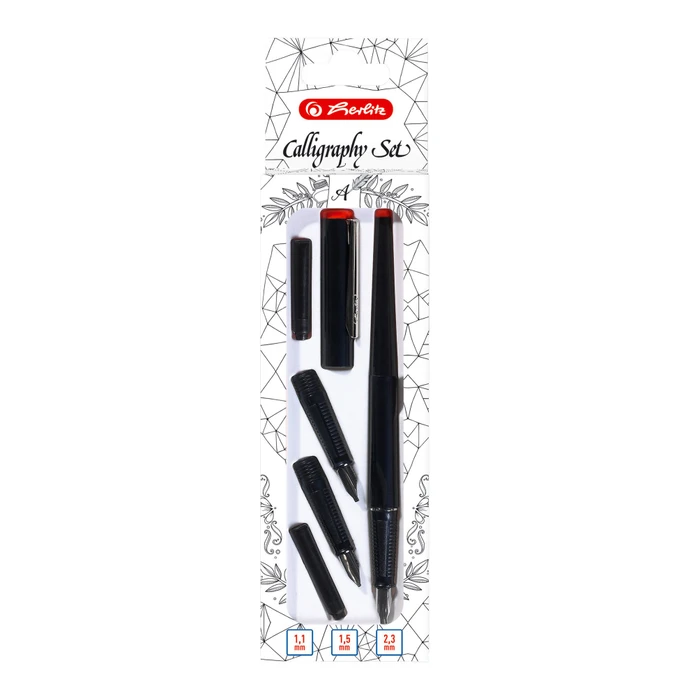 Herlitz Kalligrafieset schwarz, rechte Hand, 1.1mm, 1.5mm, 2.3mm, 5-teilig