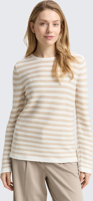 Tom Tailor Rundhalsausschnitt Strickpullover sand stone offwhite stripe (Damen)