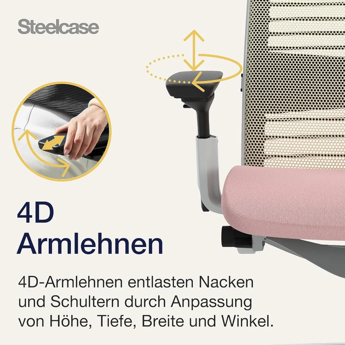 Steelcase Think Bürostuhl mit Armlehnen, beige/rosa