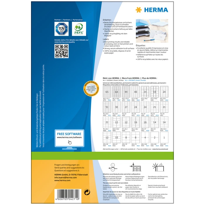 Herma Etiketten Premium, 48.3x16.9mm, weiß, matt, 100 Blatt (6400 Etiketten)