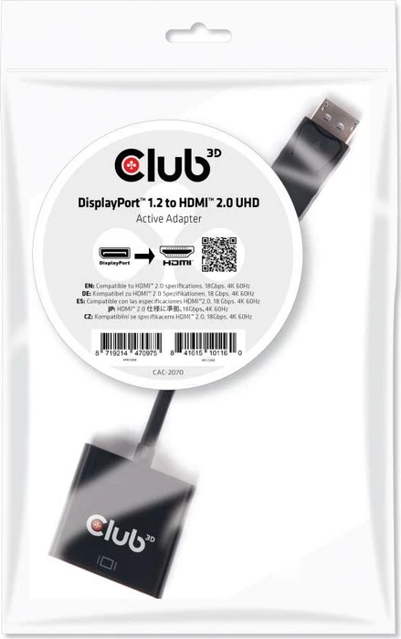 Club 3D aktiver Adapter, DisplayPort 1.2 Stecker auf HDMI 2.0 Buchse