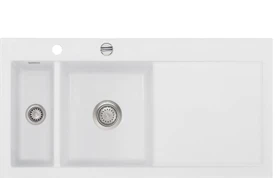 systemceram Mera 100 Einbau Becken links mit Ablauffernbedienung satin