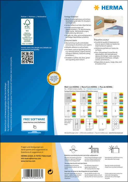 Herma Etiketten, 105x37mm, hellblau, 100 Blatt (1600 Etiketten)