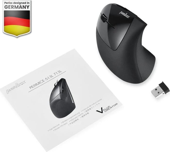 Perixx PERIMICE-713 L, schwarz, vertikal, Linkshänder, USB