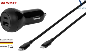 Vivanco Super Fast Car Charger Set 32W inkl. USB USB-C/Lightning-Kabel schwarz