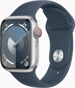 Apple Watch Series 9 (GPS + Cellular) 41mm Aluminium silber mit Sportarmband S/M sturmblau