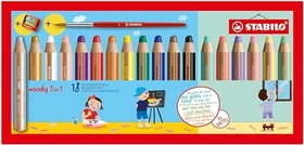 STABILO Woody 3in1 mit pastell Wachsmalstift sortiert, Anspitzer, 18er-Set