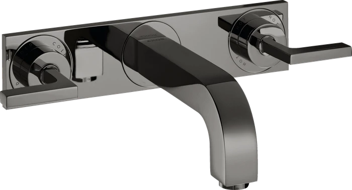 Hansgrohe Axor Citterio 3-Loch Waschtischarmatur für Wandmontage mit Hebelgriffen und Platte polished black chrome