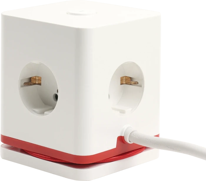 Olympia IOIO SW 1000 Steckdosenwürfel mit integriertem USB-C Ladekabel, 3-fach, 2x USB-C/2x USB-A, 1.5m, weiß/rot