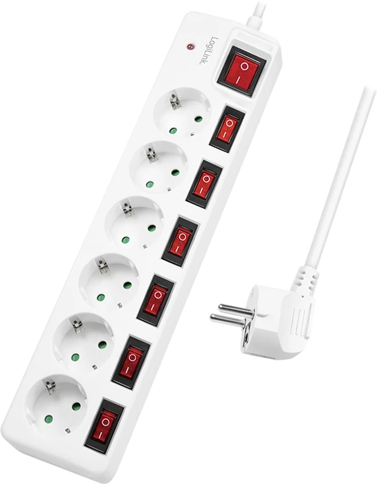 LogiLink Steckdosenleiste, 6-fach, einzeln schaltbar, 1.5m, weiß