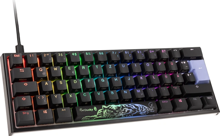 Ducky One 2 Pro Mini, PBT, schwarz, LEDs RGB, MX RGB BLUE, USB, DE
