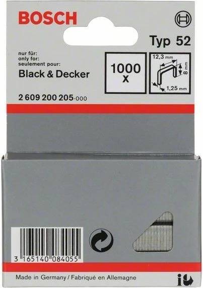 Bosch Professional Typ 52 Tacker-Klammern, 8x12.3mm, 1000 Stück