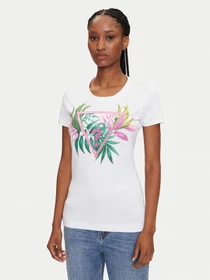 Guess Slim Fit Logo-Dreieck T-Shirt kurzarm weiß (Damen)