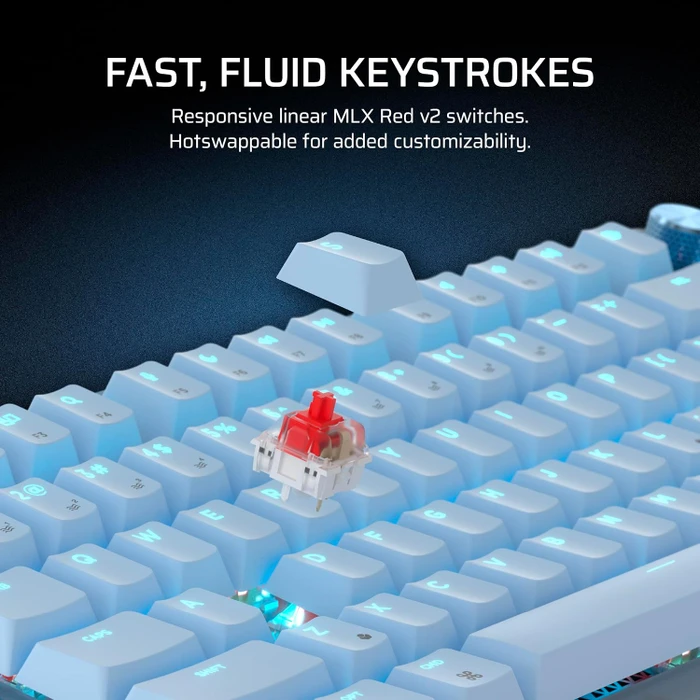 Corsair Gaming K65 Plus Wireless 75% RGB, Glacier Blue, für Mac, MLX RED, USB/Bluetooth, DE