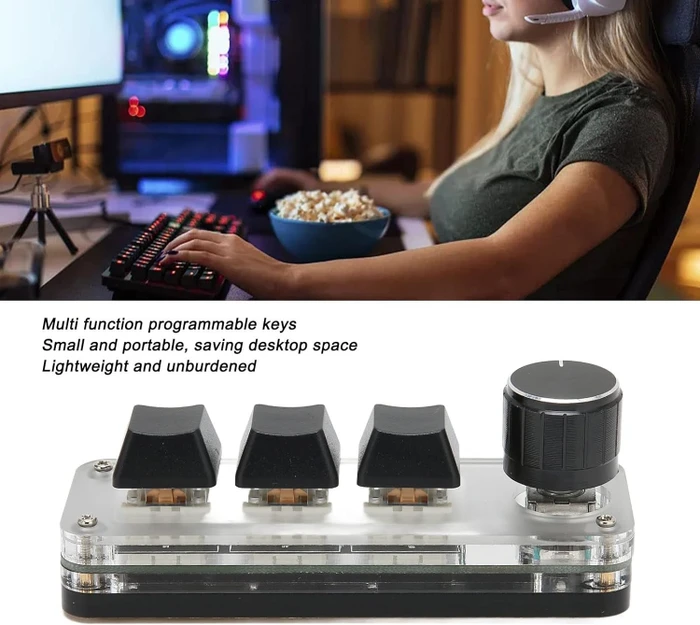 3-Key 1x Knob Mechanical Macro RGB Keypad, USB-A