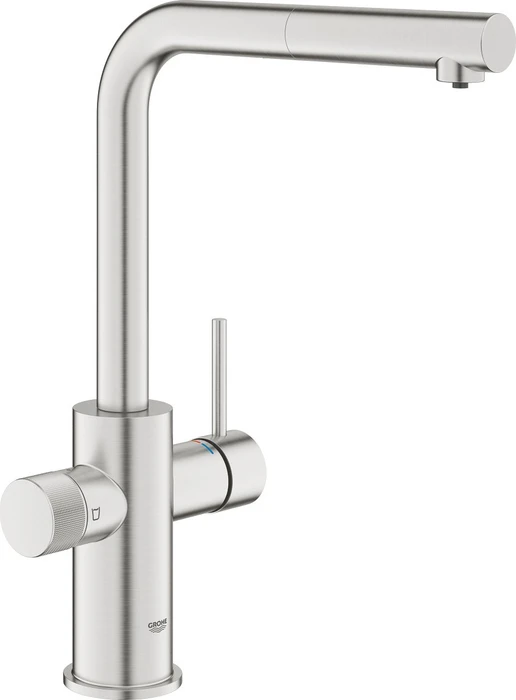 Grohe Blue Pure Minta Einzelarmatur mit herausziehbarem Mousseurauslauf supersteel