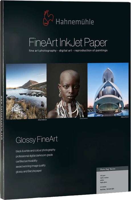 Hahnemühle Digital Glossy FineArt Baryta FB Inkjetpapier hochglänzend hellweiß, A3, 350g/m², 25 Blatt