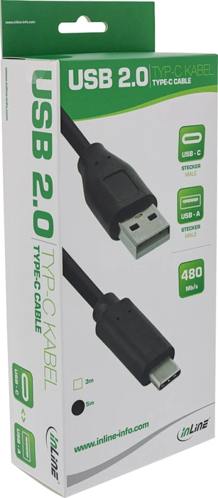 InLine USB 2.0 Kabel, USB-A 2.0 [Stecker] auf USB-C 2.0 [Stecker], 5m