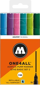 Molotow ONE4ALL 127HS 2mm Acrylmarker Basic-Set 2 sortiert, 6er-Set, Etui