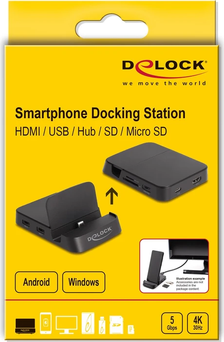 DeLOCK Smartphone Dockingstation 4K mit integrierter Halterung, USB-C 3.0 [Stecker]