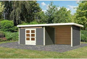Karibu Kandern 7 Gartenhaus inkl. Anbau + Rück- und Seitenwand 3.2m terragrau