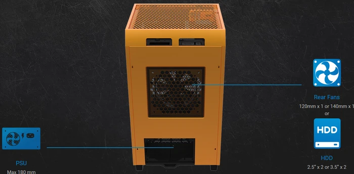 Thermaltake The Tower 100 Metallic Gold, orange, Glasfenster, Mini-ITX