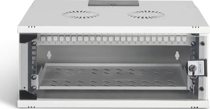 Digitus Professional SoHo Pro Line 19" Wandgehäuse SET 4HE, unmontiert, Sicherheitsglastür, IP20, RAL 7035, 400mm tief