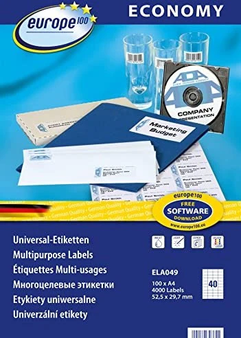 europe100 Etiketten, 52.5x29.7mm, weiß, 100 Blatt (4000 Etiketten)