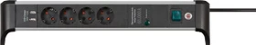 Brennenstuhl Alu-Office-Line Tischsteckdose mit Überspannungsschutz und USB-Ladefunktion, 4-fach, 1.8m, schwarz/silber