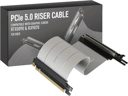 LinkUP AVA5 v4 ITX Armour Riser Kabel, links gerichtet, gewinkelt, PCIe 5.0, 250mm, weiß