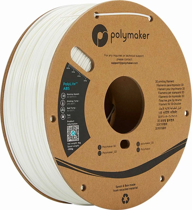 Polymaker PolyLite ABS, weiß, Spule, 1.75mm, 1.00kg