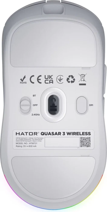 Hator Quasar 3 Wireless Gaming Mouse weiß, USB/Bluetooth