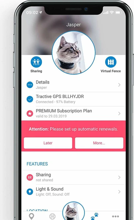 Tractive GPS Tracker-Halsband für Katzen, grau
