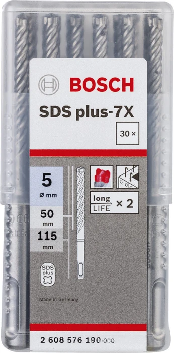 Bosch Professional SDS-plus-7X Hammerbohrer, 5x50x115mm, 30 Stück