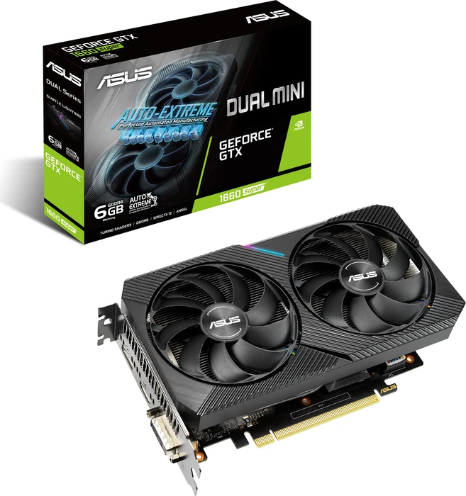 ASUS Dual GeForce GTX 1660 SUPER Mini, DUAL-GTX1660S-6G-MINI, 6GB GDDR6, DVI, HDMI, DP