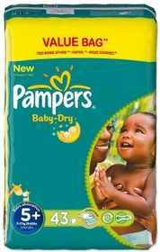 Pampers Baby-Dry Gr.5+ Einwegwindel, 13-27kg, 43 Stück