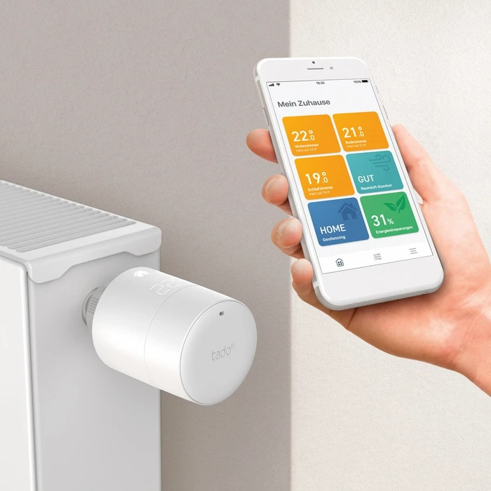 tado Smart Funk-Heizkörperthermostat Quattro Pack, universale Montage, Heizungssteuerung, 4er-Pack