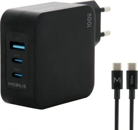 Mobilis Wall Charger GaN 100W 2x USB-C + USB-A schwarz