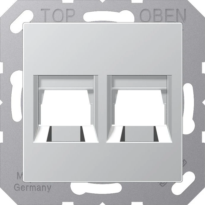 Jung Abdeckung (gerastet) für Modular-Jack-Steckbuchsen, 2fach, UMA-CAT6A, RADIALL, Panduit, Assmann, Thermoplast, Serie AS, aluminium