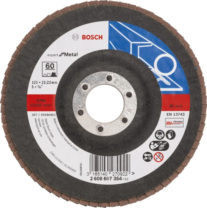 Bosch Professional X551 Expert for Metal Fächerschleifscheibe gerade K60, 125x22.23mm, 1 Stück