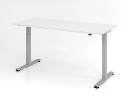 Hammerbacher Ergonomic Aktiv XMST19/W/S elektrisch höhenverstellbarer Sitz-Steh-Schreibtisch 180x80cm weiß/silber
