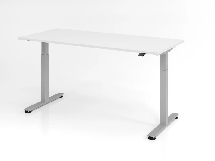 Hammerbacher Ergonomic Aktiv XMST19/W/S elektrisch höhenverstellbarer Sitz-Steh-Schreibtisch 180x80cm weiß/silber