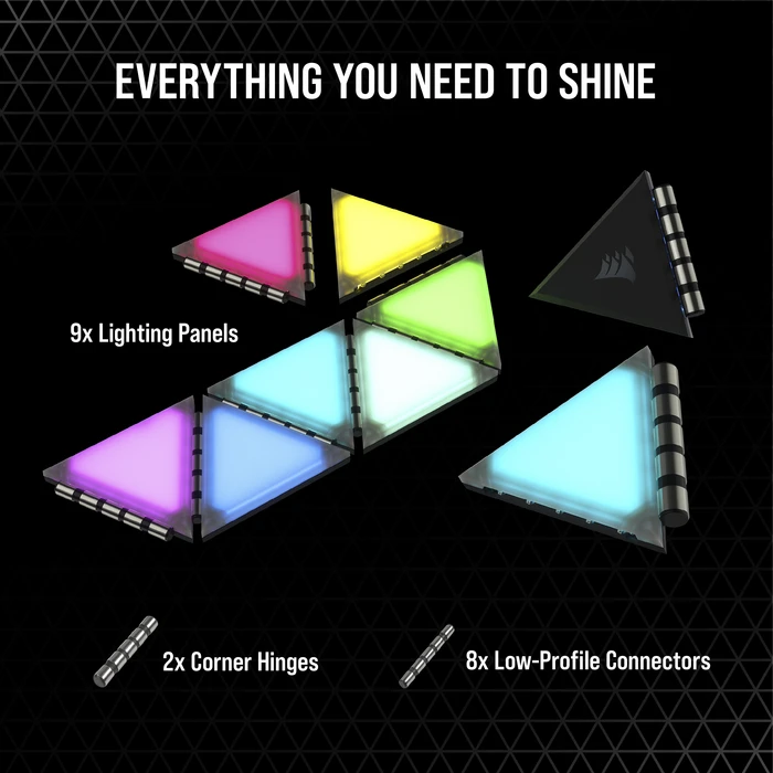 Corsair iCUE LC100 Case Accent Lighting Panels Mini Triangle Expansion Kit, RGB-Beleuchtung, 9er-Pack, schwarz