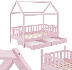 Juskys Marli Kinderbett mit Bettkasten 80x160cm rosa