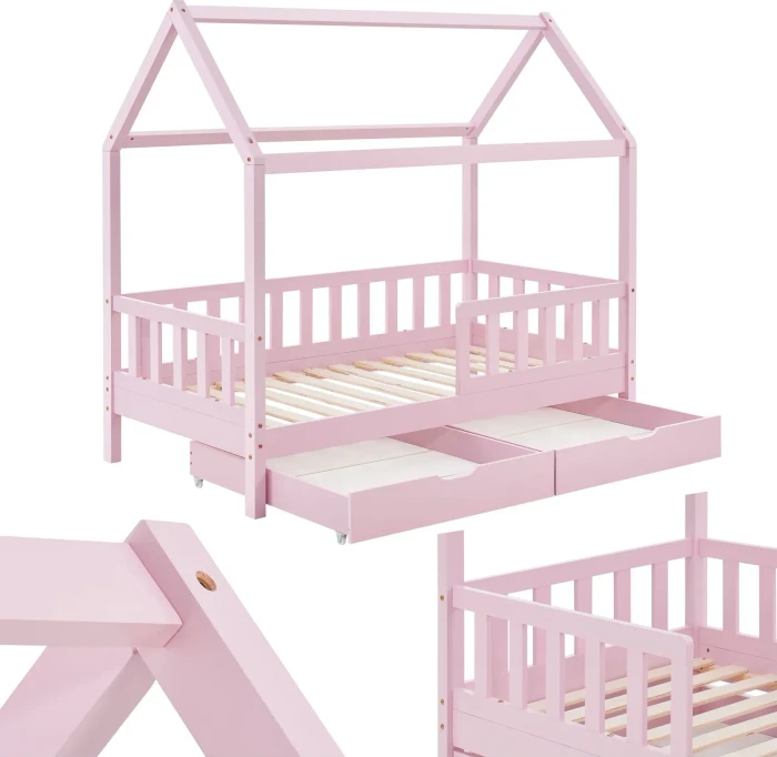 Juskys Marli Kinderbett mit Bettkasten 80x160cm rosa