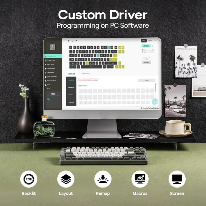 Epomaker RT85 Wireless, Green White, LEDs RGB, hot-swap, Epomaker Wisteria V2, USB/Bluetooth, US