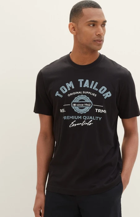 Tom Tailor Logo-Print T-Shirt kurzarm schwarz (Herren)