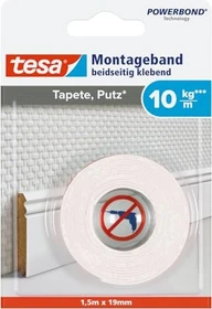 tesa Powerbond Montageband Tapeten und Putz transparent, Klebeband, 19mm/1.5m, 1 Stück